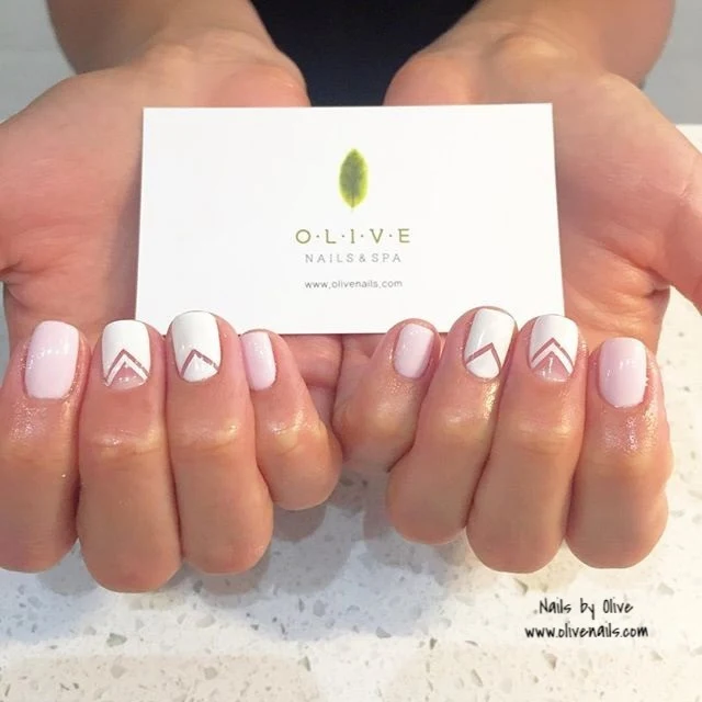 Pink and white chevron nail art, Queen Nails Bar and Spa