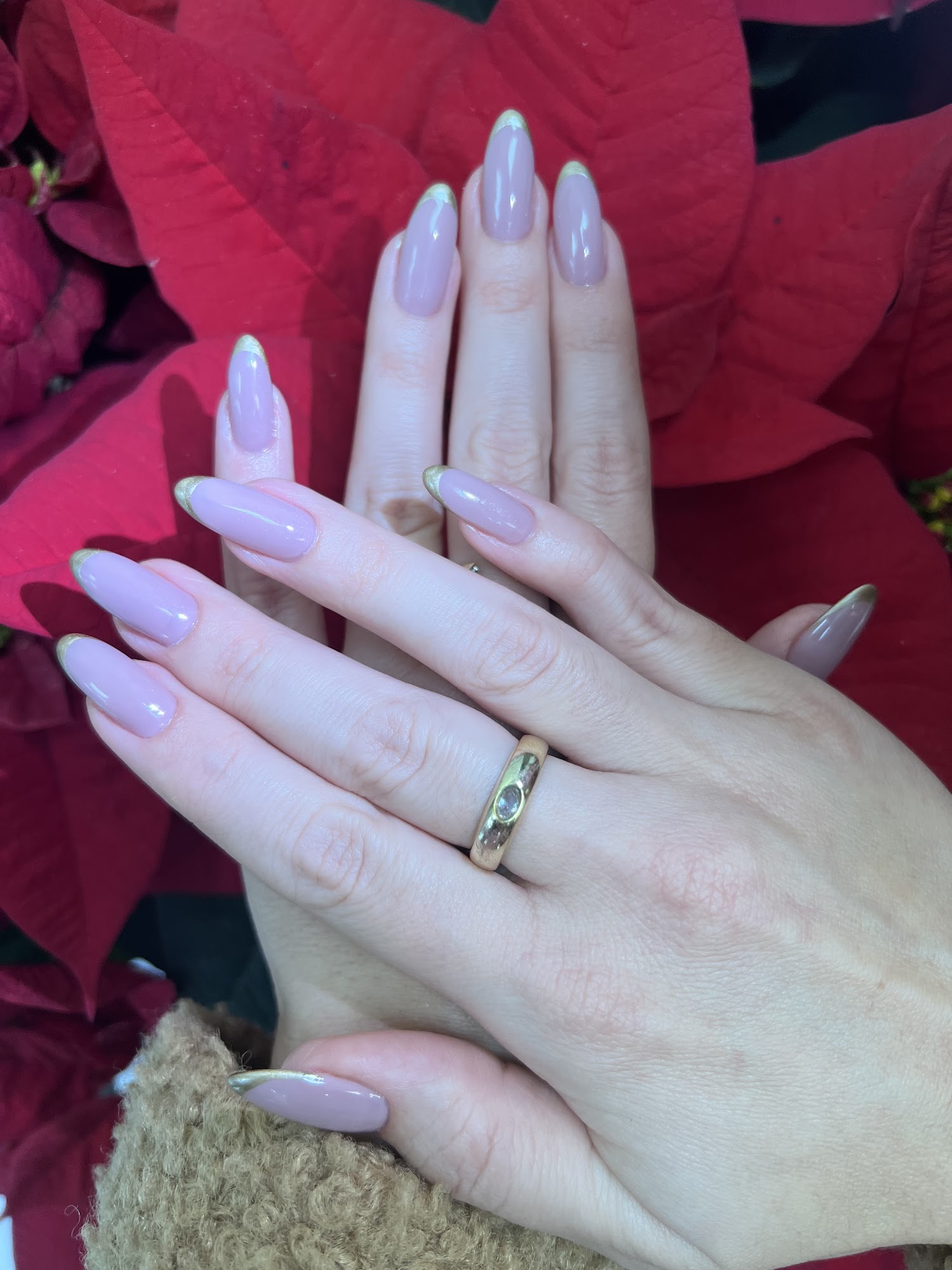 Pink and lavender nails with gold French tips, Queen Nails Bar, Woodbridge, Vaughan